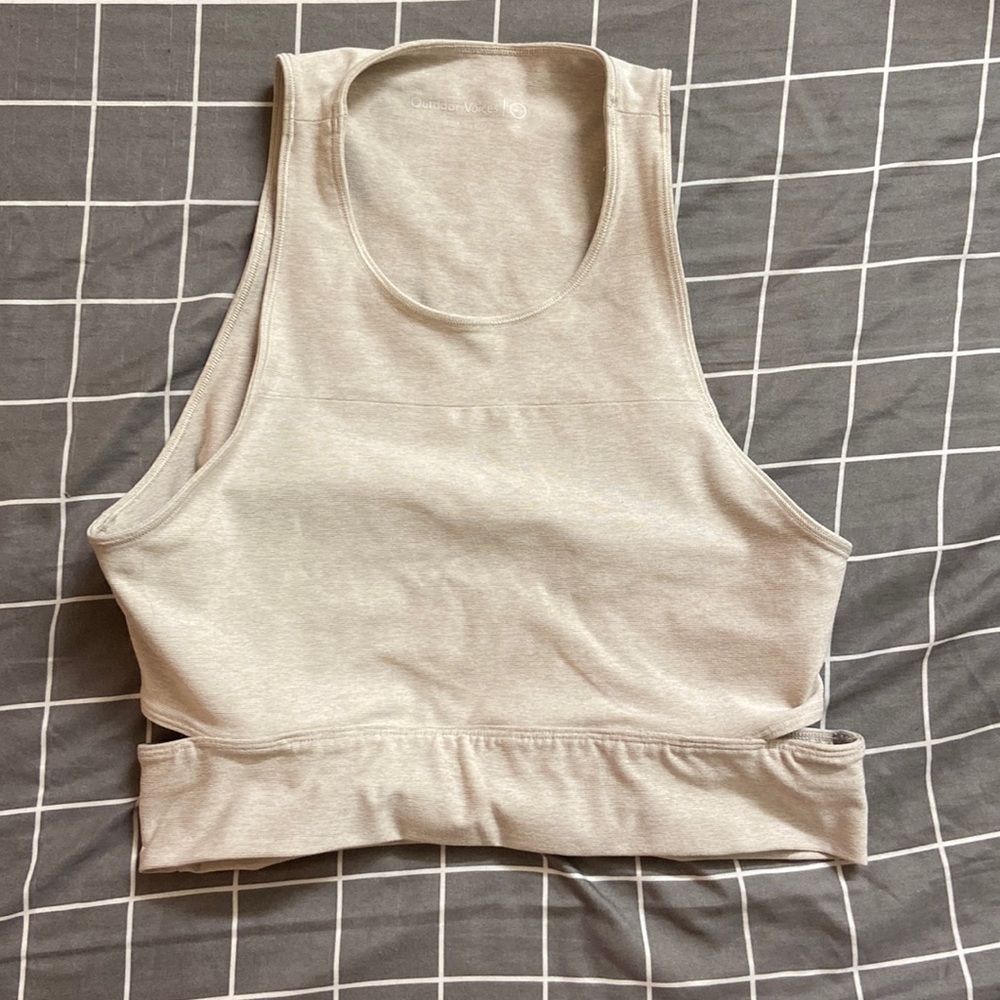 Outdoor voices cut out back sports bra crop top in oatmeal